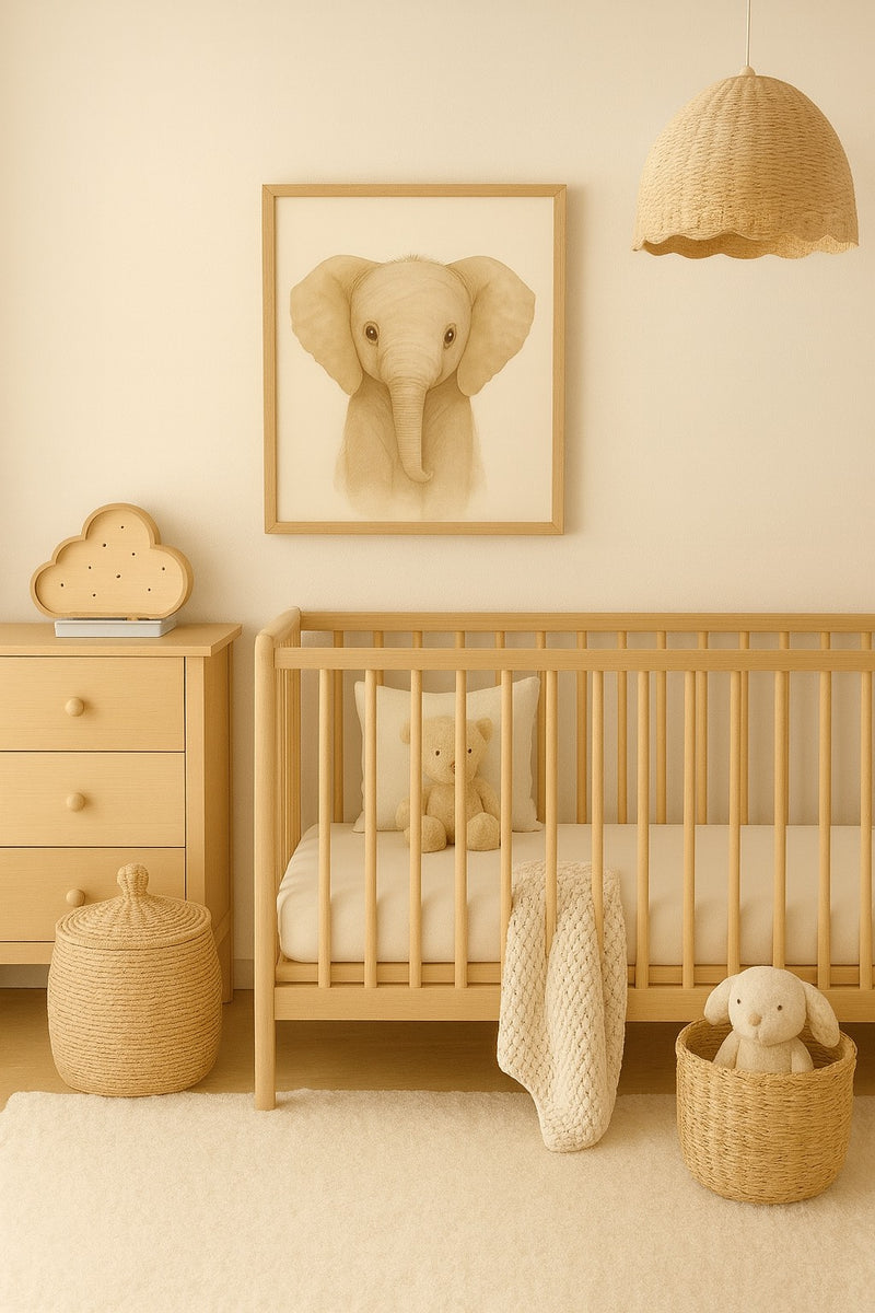 Elephant Nursery Print – Neutral Safari Animal Wall Art for Baby Room | Gentle Jungle Theme Poster, Gender Neutral Nursery Décor